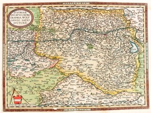 Geography Map of the Territory of Austria with the Danube River and the City of Vienna from Theatrum Orbis Terrarum by Abraham Ortelius by Abraham Ortelius