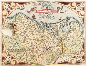 Descriptio Germaniae Inferioris Geography map of the territory of the Netherlands Germanic from 
