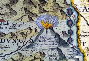 Hekla volcano in Iceland (Atlas of Abraham Ortelius, Amsterdam 1588)