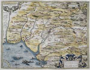 Theatrum Orbis Terrarum, 1570. Map of Western Andalusia by Abraham Ortelius and Jeronimo de Chaves by Abraham Ortelius
