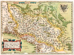 Silesia Typus Descriptio and Descriptus et Editus Martino Heilwid Neilsense, and Nobili Viro Nicolao Rhedinger Dedicatus Anno 1561 Geography Map of the Territory South of Frankfurt in Germany near Poland from 