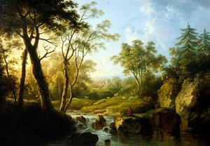 A Wooded Landscape with a Waterfall by Abraham Pether