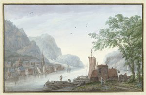 Mountainous Landscape with View of a Village by a River by Abraham Rademaker