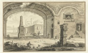 Imaginary Italian Cityscape with Classical Buildings and View Through an Arch