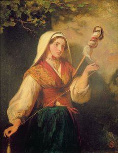 Young Woman Spinning Wool by Abraham Solomon