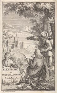 Traveler Drawing the City of Kleve (Title Page for: C. Bruin, Kleefsche en Zuid-Hollandsche Arkadia, 1730) by Abraham Zeeman