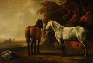 Horses and Cattle in a Landscape by Abraham van Calraet