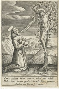 Kneeling Saint Before Christ on the Cross