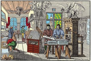 Interior of a Printing Factory in Nuremberg, Germany: Workers at Work, Beginning of the 17th Century - Engraved by Abraham van Werdt by Abraham van Werdt