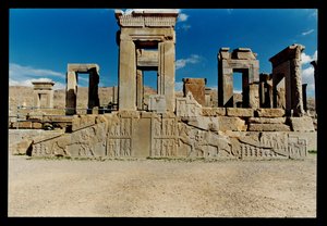 West facade of the Tachara (Darius private palace), built and the staircase added by Artaxerxes III