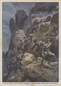 Competing with the Alpini, an Infantry Unit, Climbing a Difficult Ravine, Occupies by Achille Beltrame