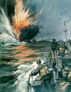British Merchant Ship Sunk by Italian MAS in Mediterranean, August 3 by Achille Beltrame