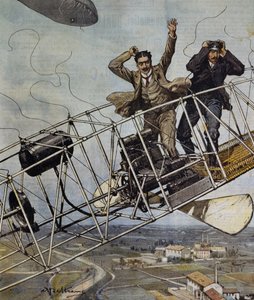 Catastrophe of De Bradski airship near Paris, France, illustration by Achille Beltrame for La Domenica del Corriere, October 26