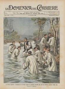 Original Ceremony, Baptism in an English River of Several Converts to the Sect by Achille Beltrame
