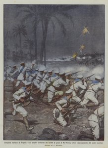 Italian Conquest of Tripoli, Futile Night Assault by the Turks on the Wells of Bu-Meliana Defended by Achille Beltrame