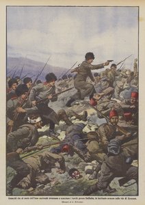 Cossacks advancing and driving away the Turks near Dalibaba to the national anthem by Achille Beltrame