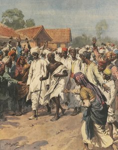 Gandhi and eighty martyrs heading for salt pan of Jalalpur, illustration