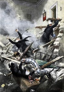 Disaster in a building in Genoa: good sisters disappeared in the collapse of two apartments. Illustration of Beltrame in La Domenica del Corriere 04/1914