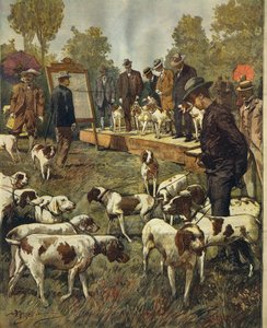 Dog Show and field trials of hunting dogs at San Siro (Milano), by Achille Beltrame, from La Domenica del Corriere, 2nd July 1899