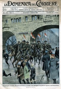 English Presence in Germany: Military Troops on a Rhine Bridge in Cologne by Achille Beltrame