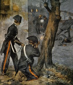 Episode of Sicilian Mafia, conflict between police and mobsters in Trapani from La Domenica del Corriere, December 31 by Achille Beltrame