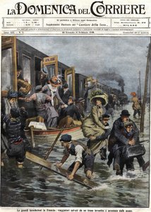 Floods around Paris in January 1910. Cover of the Domenica del Corriere of February 6