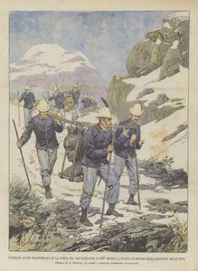 The Alpine Soldiers Transport the Bronze Statue to the Summit of Rocciamelone (at 3537 Meters) by Achille Beltrame