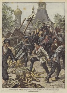 Striking bakers in Moscow destroy bread brought from outside to prevent its distribution by Achille Beltrame