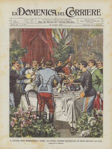 The International Horse Show in Turin, Foreign Officers Fraternizing with Ours Toasting to Italy