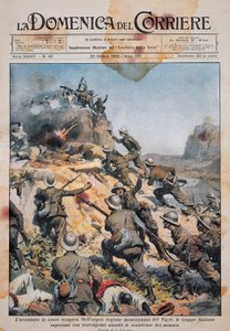 Italian troops advancing on Ethiopian soil, illustration from La Domenica del Corriere, October 20 by Achille Beltrame