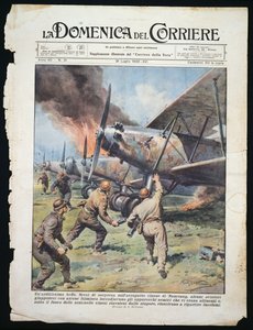 Japanese commando attack on Chinese airport of Nanchang, plate by Achille Beltrame from La Domenica del Corriere newspaper, July 31