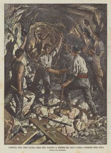 The Opening of the First Gallery on the Access Line to Sempione, Between Arona and Meina, The Meeting of the Workers by Achille Beltrame