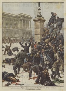 The popular revolt in Russia, killing of strikers in the Vassili Ostrof district of St. Petersburg by Achille Beltrame