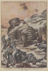 Modern Weapons, Our Armored Car Surprises and Disperses a Group of Austrian Scouts by Achille Beltrame