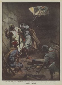 The Perils of War in Tripolitania, Arabs Discovered Inside a Well with a Large Supply of Weapons and Ammunition by Achille Beltrame