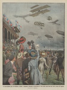The Wonderful Aviation Competitions in Reims, Airplanes and Airships Racing in the Sky by Achille Beltrame