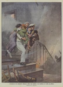 The Heroism of a Milanese Gunner, Saves an Old Woman and Two Children and is Overcome by Asphyxiation by Achille Beltrame