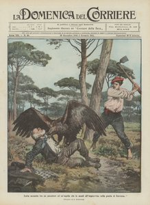 Fierce Struggle Between a Fisherman and an Eagle That Suddenly Attacked Him in the Pine Forest of Ravenna by Achille Beltrame