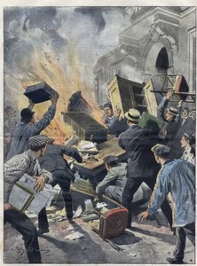 Midi Wine Crisis in 1907: Winemakers Set Fire to the Town Hall of Beziers (Herault). Illustration of Achille Beltrame from 1907