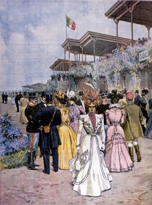 Milan: horse races at the San Siro hippodrome: awarding of the Commerce Prize (Premio del commercio). Illustration by Beltrame. La Domenica del corriere. 1899