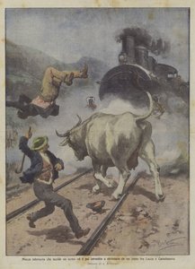 Enraged Cow Kills a Man and is Then Hit and Crushed by a Train Between Lucca and Castelnuovo by Achille Beltrame