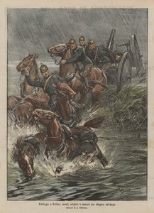 Storm in Berlin, horses, artillerymen, and cannons drowning in the mud by Achille Beltrame
