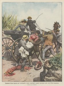 Kidnapping of a young lady to force her into marriage, with rifles and masked men, on the road to Torre Annunziata by Achille Beltrame
