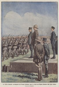 King Victor Emmanuel, Accompanied by the Crown Prince, Reviews a Brigade by Achille Beltrame