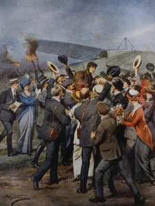 Return to Turin of aviator Perrylon, after flying in single day to Rome, Italy, illustration by Achille Beltrame from La Domenica del Corriere, June 15