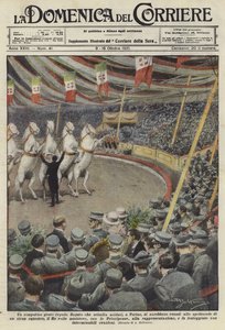 Soldiers watching performing horses at a circus in Turin by Achille Beltrame