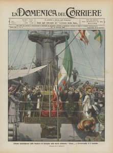 Solemn Raising of the Battle Flag on the New Battleship Roma in Civitavecchia on the 3rd by Achille Beltrame