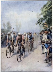 The Italian Cycling Tour with Guerra and Binda - drawing by A. Beltrame, in 