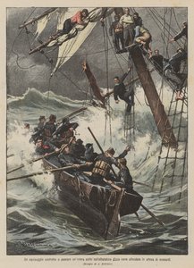 A Crew Forced to Spend an Entire Night on the Mast of a Sunken Ship Waiting for Rescue by Achille Beltrame