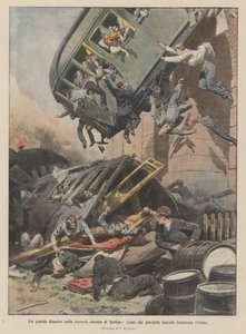 A Great Disaster on the Berlin Elevated Railway, Train Crashing and Causing Numerous Victims by Achille Beltrame